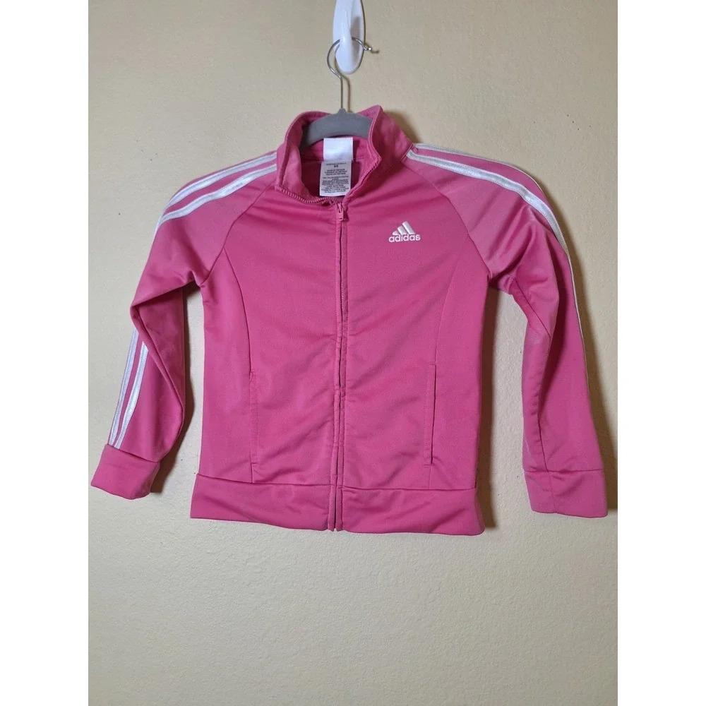 Adidas Kids Athletic‎ Track Jacket Pink Size 6X Full Zip Logo 3 Stripes